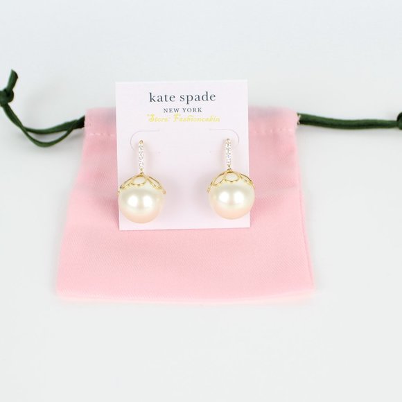 NWT Kate Spade Faux Pearl Crystal Pave Earrings–Elegant Jewelry for Any Occasion - Picture 3 of 7